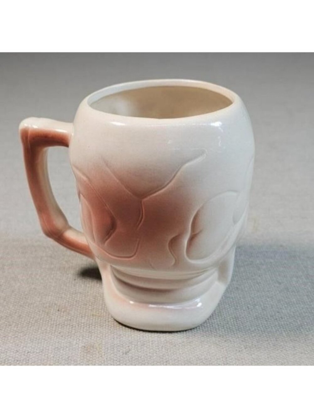 Vintage Ceramic Skull Mug Brown Pink Airbrush Glaze Halloween Gothic Decor - Picture 4 of 5